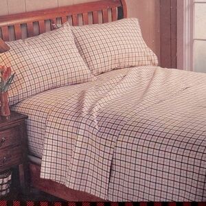 New| Woolrich Twin Size Sheet Set | Cotton Tan Red Black Plaid